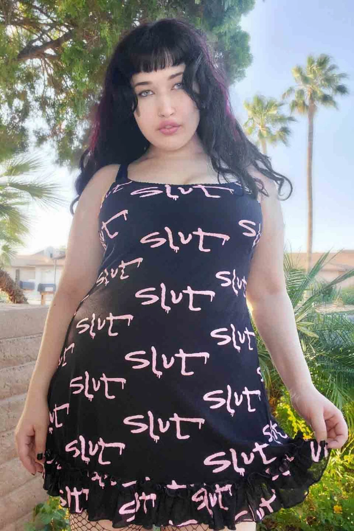 Lip Service Pink SLUT Print Mesh Dress NEW! 10 Lip Service Pink SLUT Print Mesh Dress NEW!