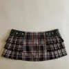 Vintage Lip Service Coated Black And Pink Plaid Peated Hem Micro Mini.