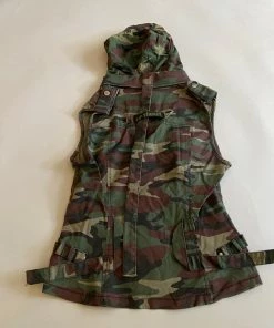 Vintage Lip Service Womens Green Camo Snap Up Vest