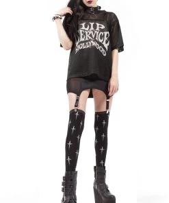 Lip Service Women Dagger Print Thigh High Socks