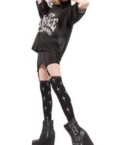 Lip Service Women Dagger Print Thigh High Socks
