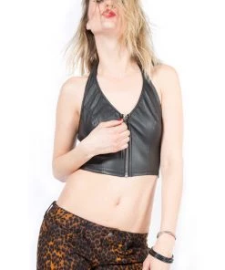 Lip Service Archive Vintage Vegi Leather Zip Halter Top