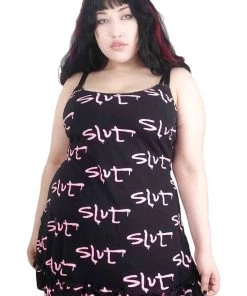 Lip Service Pink SLUT Print Mesh Dress NEW!