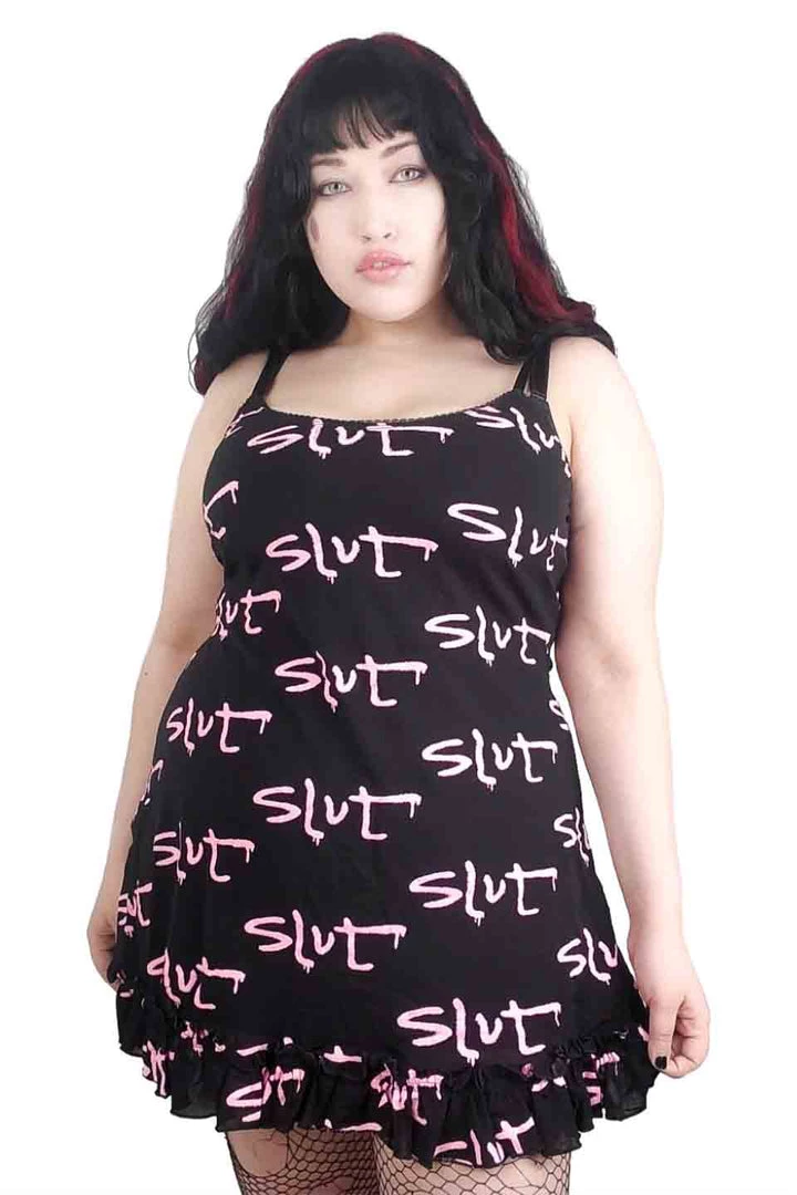 Lip Service Pink SLUT Print Mesh Dress NEW! 2 Lip Service Pink SLUT Print Mesh Dress NEW!