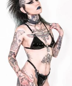 Lip Service Black Vinyl FETISH Bikini Bra Set NEW!