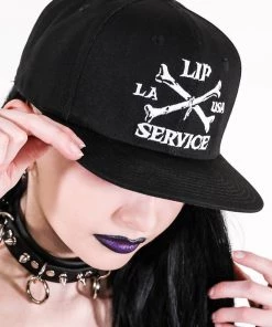 Lip Service Cross Bones Snapback Baseball Hat B/W Men