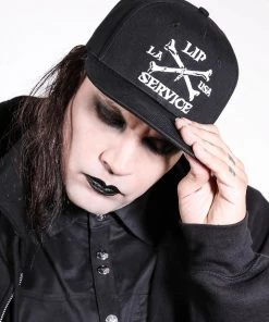 Lip Service Cross Bones Snapback Baseball Hat B/W Men