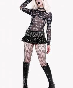 Lip Service FUCK Print Sheer Mesh Long Sleeve Top 11 Lip Service FUCK Print Sheer Mesh Long Sleeve Top