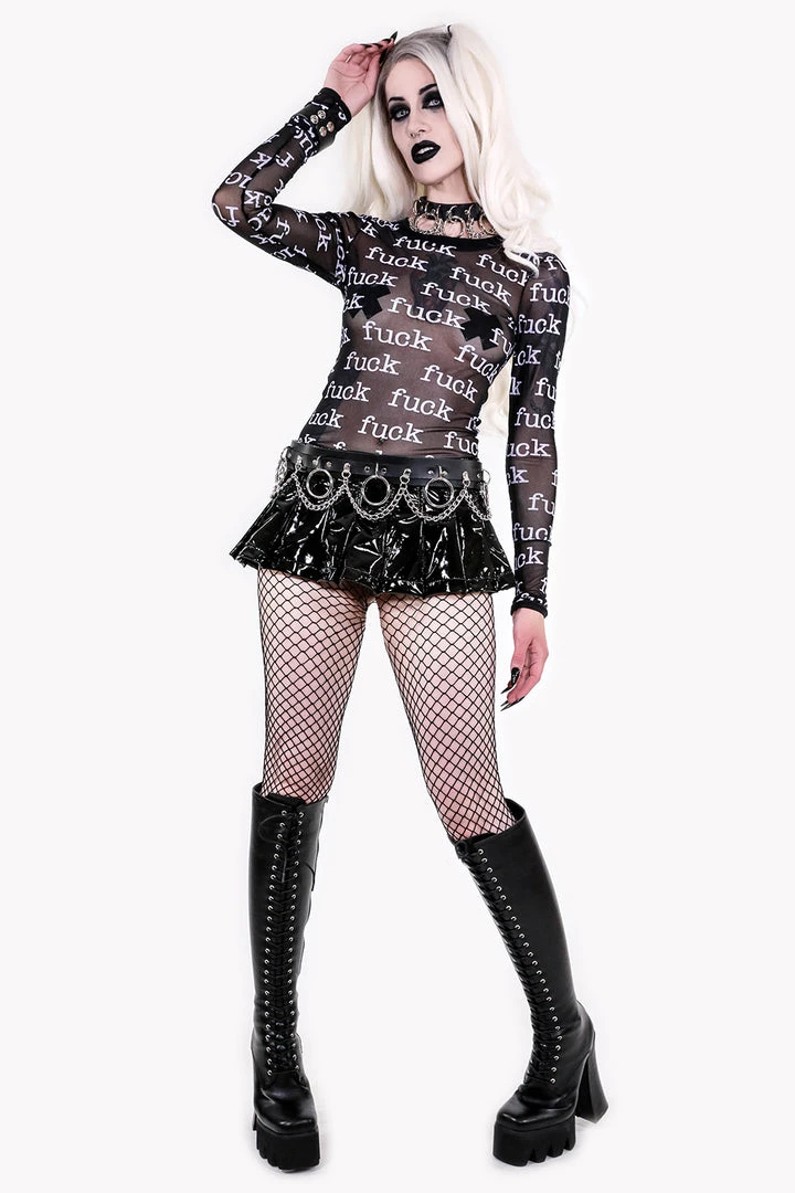 Lip Service FUCK Print Sheer Mesh Long Sleeve Top 4 Lip Service FUCK Print Sheer Mesh Long Sleeve Top