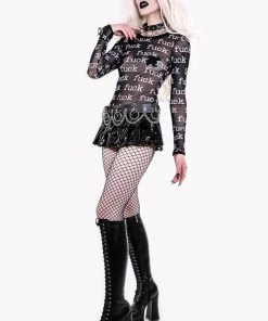 Lip Service FUCK Print Sheer Mesh Long Sleeve Top 12 Lip Service FUCK Print Sheer Mesh Long Sleeve Top