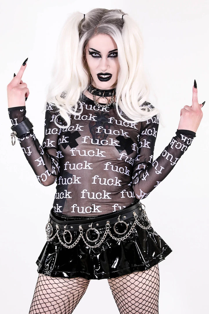 Lip Service FUCK Print Sheer Mesh Long Sleeve Top 7 Lip Service FUCK Print Sheer Mesh Long Sleeve Top