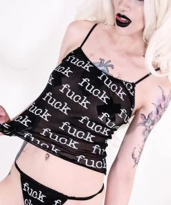 Lip Service FUCK Print Mesh Cami & Undie Set