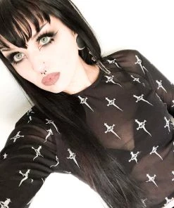 Lip Service NEW! Hot Mesh Sheer Logo Print Long Sleeve Top